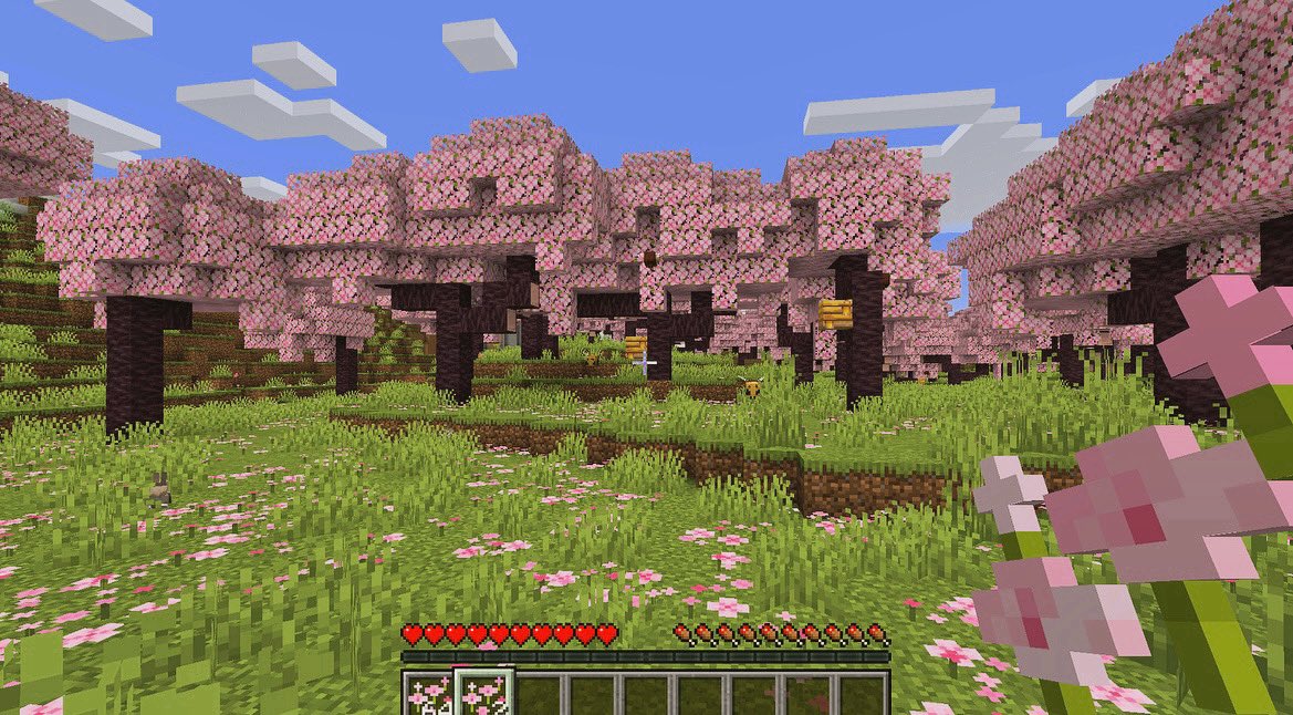 the new cherry blossom biome is so beautiful! andd this part had bees 🥹🌸🐝 #minecraftupdate #minecraft #TrailsAndTales