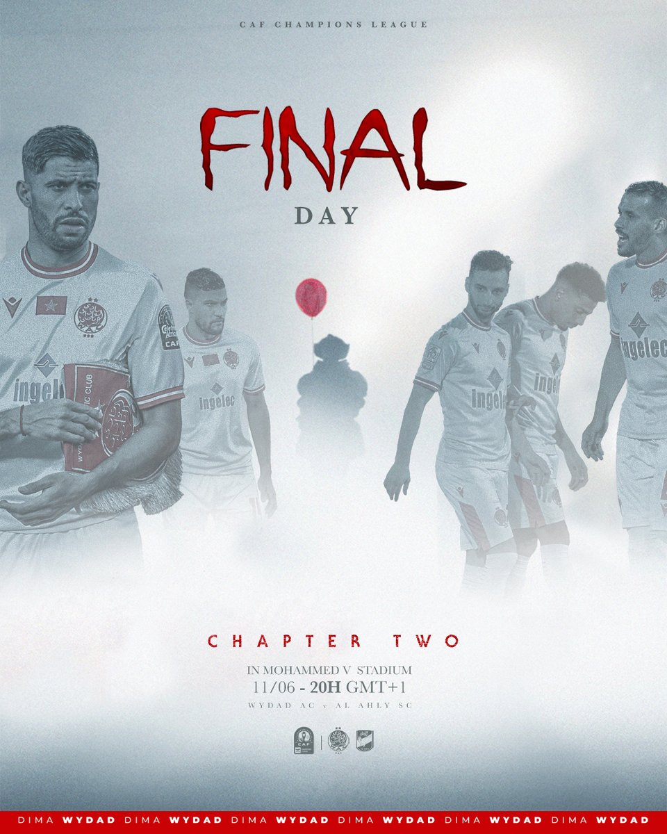 The roar of the crowd and the fire in our hearts. It’s match day, and the stage is set for an epic showdown. Our team is poised to seize the moment and leave their mark in the history books. Cheer them on till the final whistle ! 🙌🔴⚪️

#DimaWydad #CAFCLFINAL
