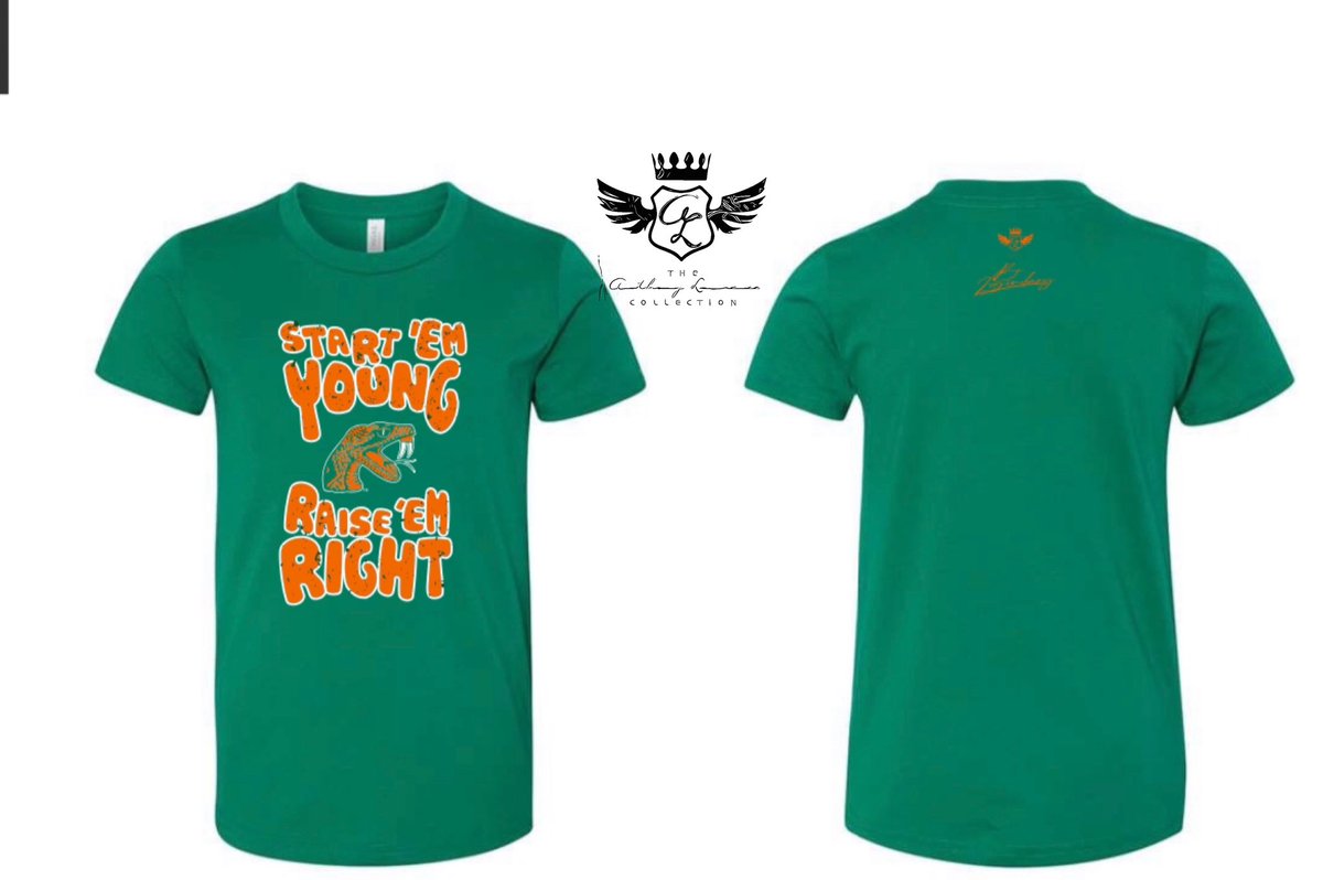 Coming to #ALCollectionFAMU soon. Kids Start’em Young & Raise’em Right T’s will be available online next week. #FAMULY #FangsUp🐍