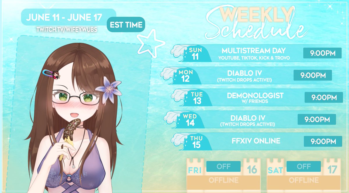 Here's what we have for this week's lineup! Hope you see you there! 💕

#Vtuber #ENVtuber #streamschedule #streamer 

(⬇️artist links down below!⬇️)