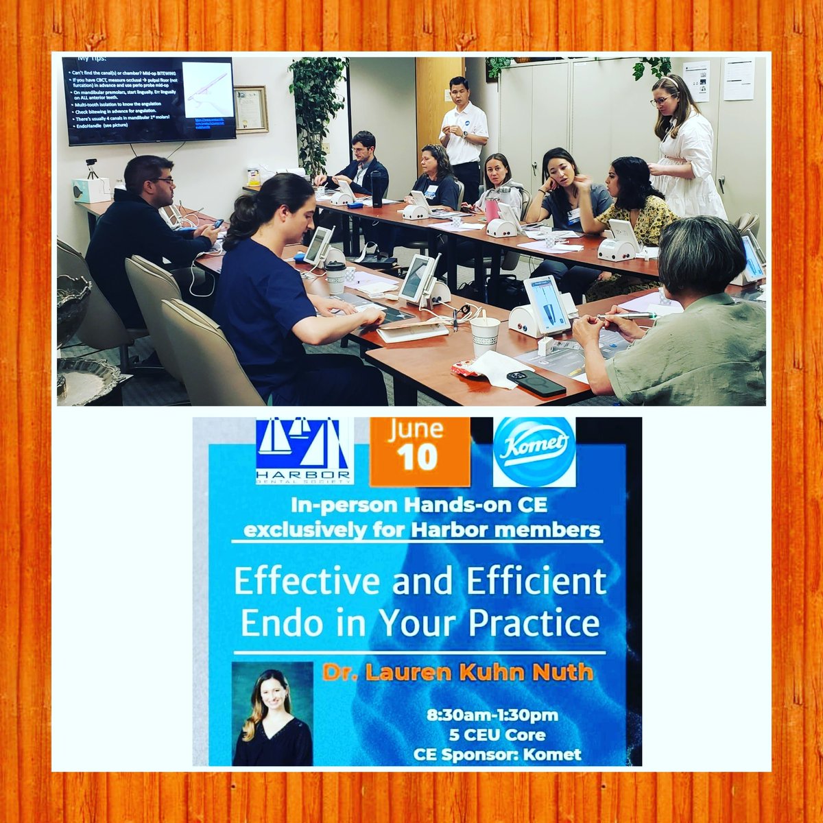 KrisAvina's tweet photo. Sold out Hands-on Endo CE received rave reviews from Harbor members, new professionals study club. Thanks to Komet for support and a cogent presentation from Dr Lauren Kuhn Nuth #dentists #continuingeducation #kometdental #harbordentalsociety #memberbenefits #organizeddentistry https://t.co/v2M1EQfrX1