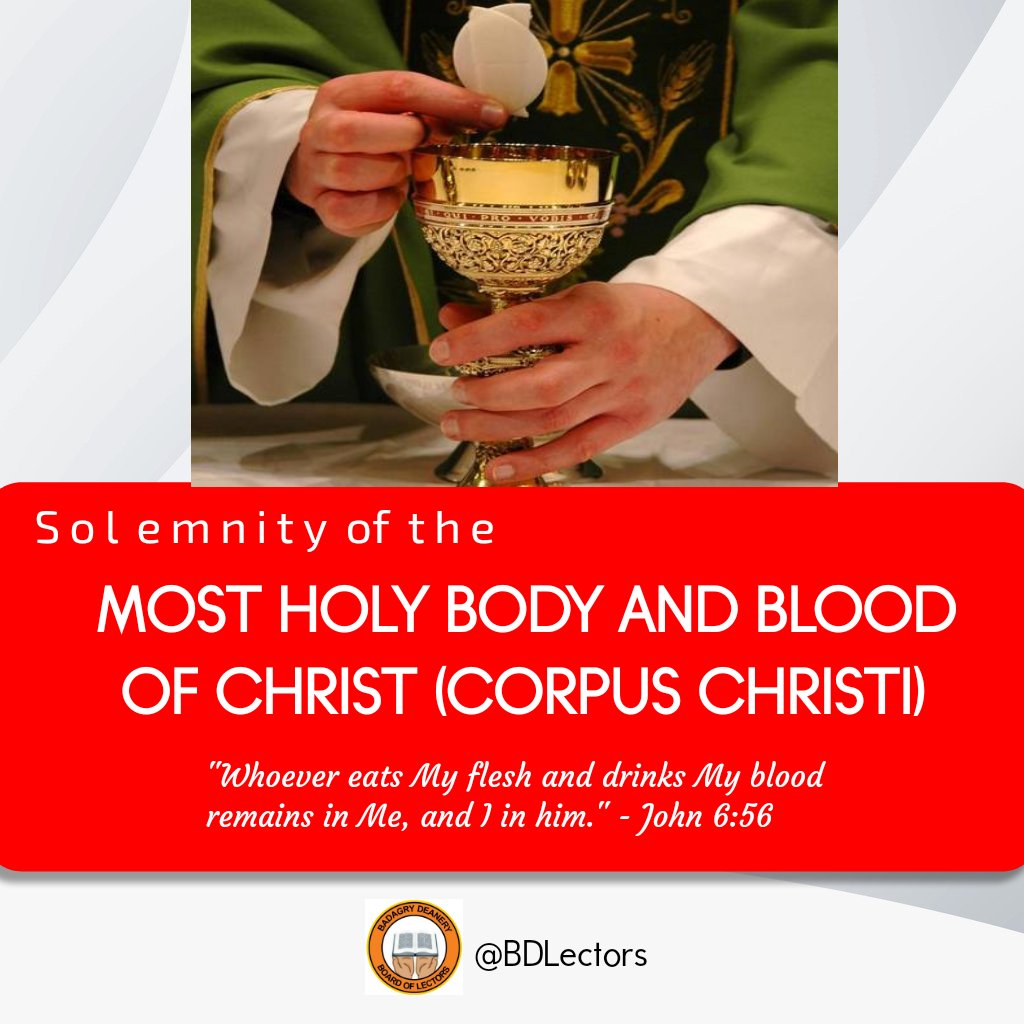 Today, the Church celebrates the Solemnity of the Most Holy Body and Blood of Christ, Also known as CORPUS CHRISTI!

'I am the Living Bread that came down from Heaven, says the Lord; Whoever eats this bread will live forever.' - John 6:51

#Catholic
#HolyEucharist 
#CorpusChristi