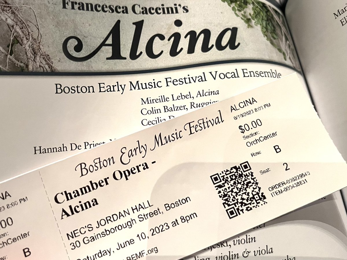 Tonight, a special treat at the @BostonEarly Music Festival: Francesca Caccini’s 1625 “Alcina,” the first #opera written by a woman composer. It centers on a sorceress who seduces men and later turns them into plants! Shhhh…! Lights going down…! 

 #earlymusic #classicalmusic