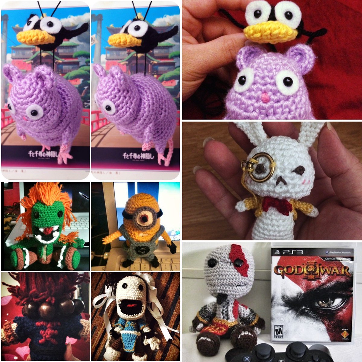 Organizing some photos and found a few pics from way back when I used to crochet a little too much ٩( ᐛ )و 🧶 #ghibli #streetfighter #godofwar #crochet #throwback