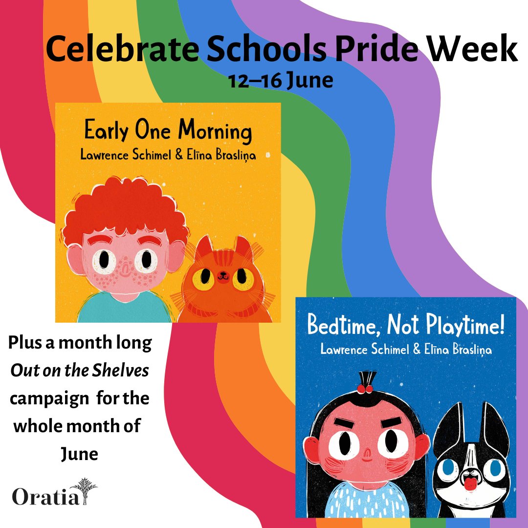 OratiaBooks's tweet photo. Next week is #schoolprideweek Celebrate in your school, library and at home with 🌈 books! These two adorable board books by @lawrenceschimel feature rainbow families:
Early One Morning https://t.co/bLntmx6eGB
Bedtime, Not Playtime! https://t.co/SVvil9LUAs
@insideoutkoaro https://t.co/inlSRa8KQd