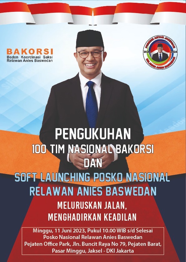 Siap2 mo hadir di acara Pengukuhan tim 100 BAKORSI Nasional di Posko Nasional Relawan Anies Baswedan, Jl.Warung Buncit Raya 79, Jakarta Selatan