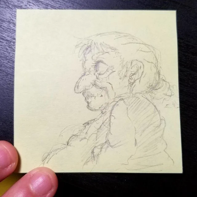 It isn't Howl, however, this is the only fanart I ever made on the film. I sketched them on post-its. Wish I still had them. #HowlsMovingCastle