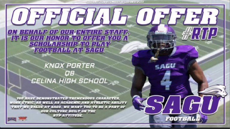 Blessed to receive my first offer to play football @SAGU_Football ! Thanks <a href="/CoachP2827/">Kevin Pointer</a> <a href="/CoachGregEllis/">Greg Ellis</a> !