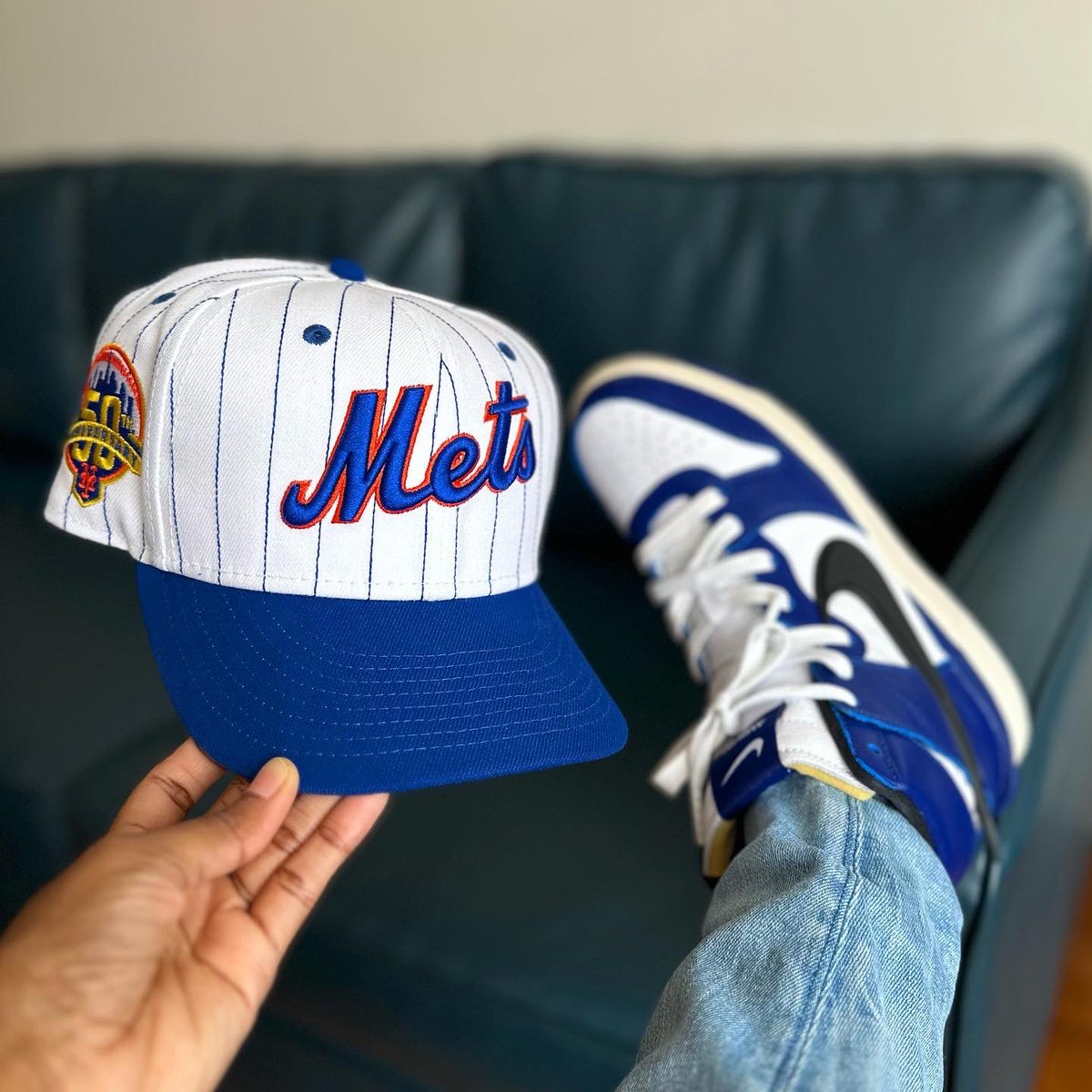 I have a few dunk highs but these are my favorite, Nike Dunk High Ambush Deep Royal x Hat Club Pinstripes Pack Mets.

#KOTD
#FOTD
#snkrsliveheatingup
