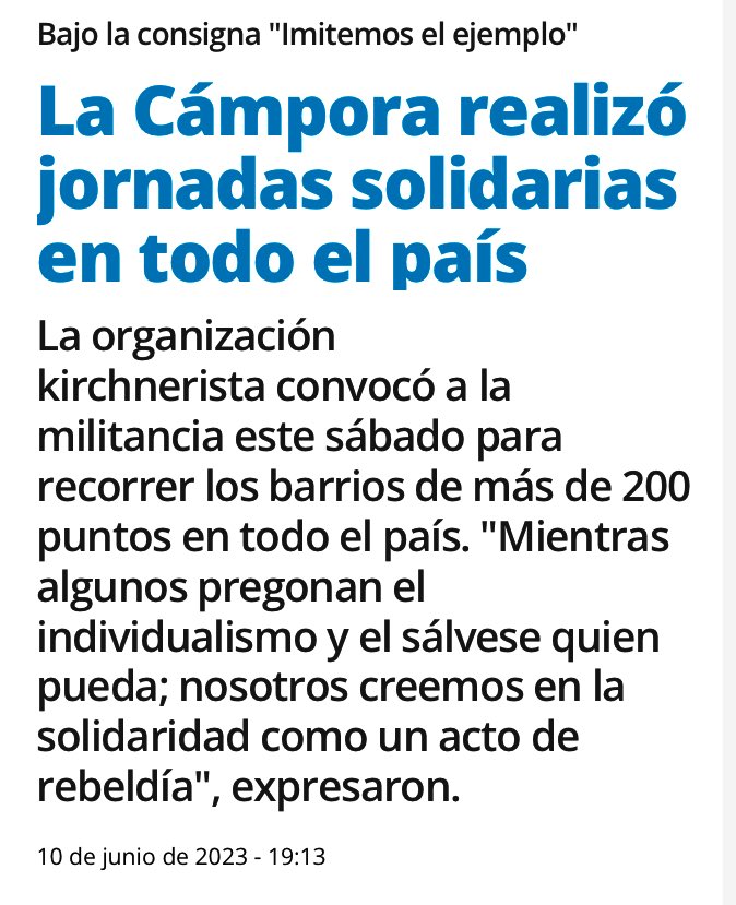 #ImitemosElEjemplo 
🐧❤️✌🏿🇦🇷 La Campora de jornadas solidarias por toda la Argentina