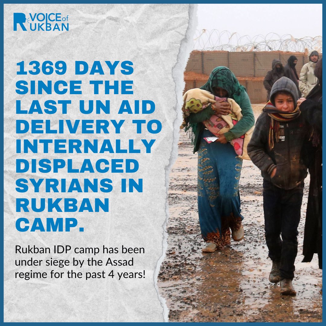 The Assad regime has blocked humanitarian aid from reaching over 8,000 displaced Syrians living under siege in Rukban for nearly 4 years! #LiftTheSiege #SaveRukbanCamp #انقذوا_مخيم_الركبان