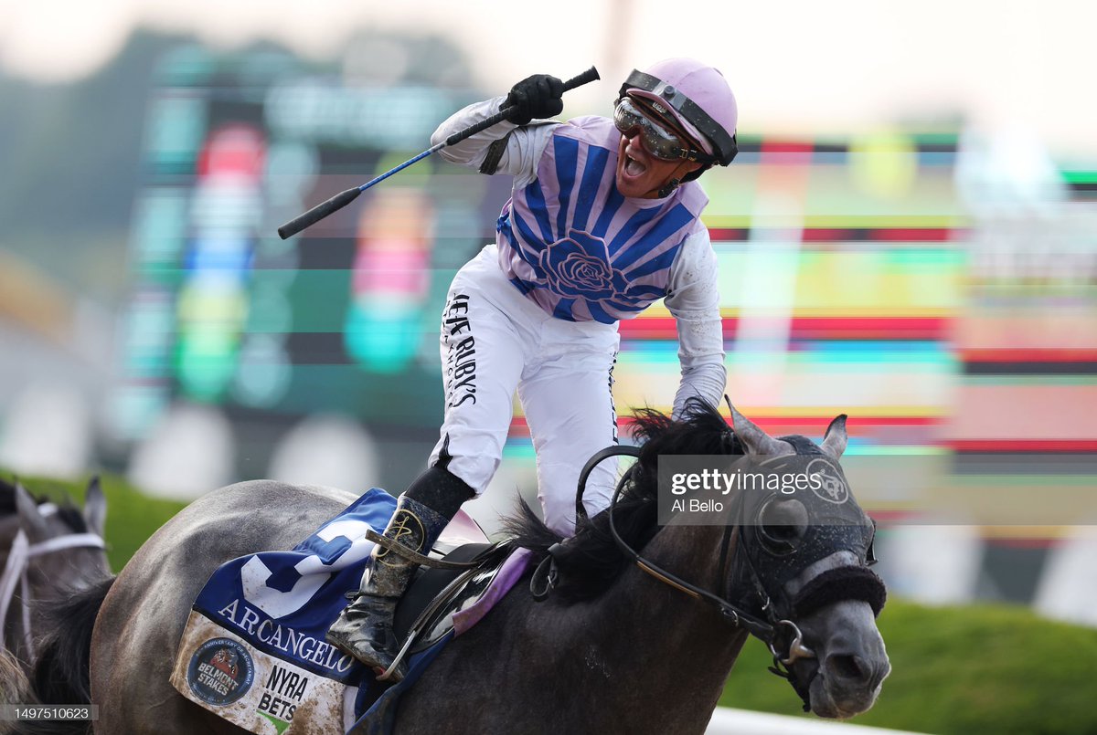 GettySport's tweet image. Arcangelo with Javier Castellano  wins the 155th running of the Belmont Stakes at Belmont Park 📷: @albello55 , @stieriously