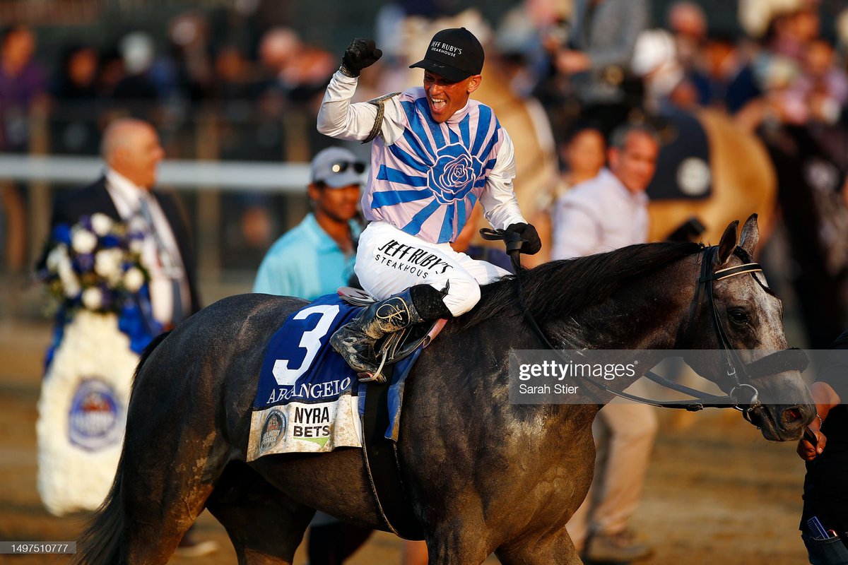 GettySport's tweet image. Arcangelo with Javier Castellano  wins the 155th running of the Belmont Stakes at Belmont Park 📷: @albello55 , @stieriously