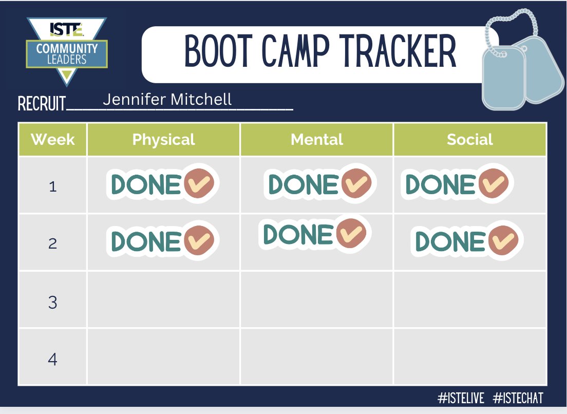 Kindermitch's tweet image. #ISTEBootcamp Week 2 Done! I stepped out of my comfort zone with the social challenge and reached out to a few people via messaging. I&apos;m also getting my UDL tech brain primed for inservice coming up soon! #ISTELive #ISTEChat