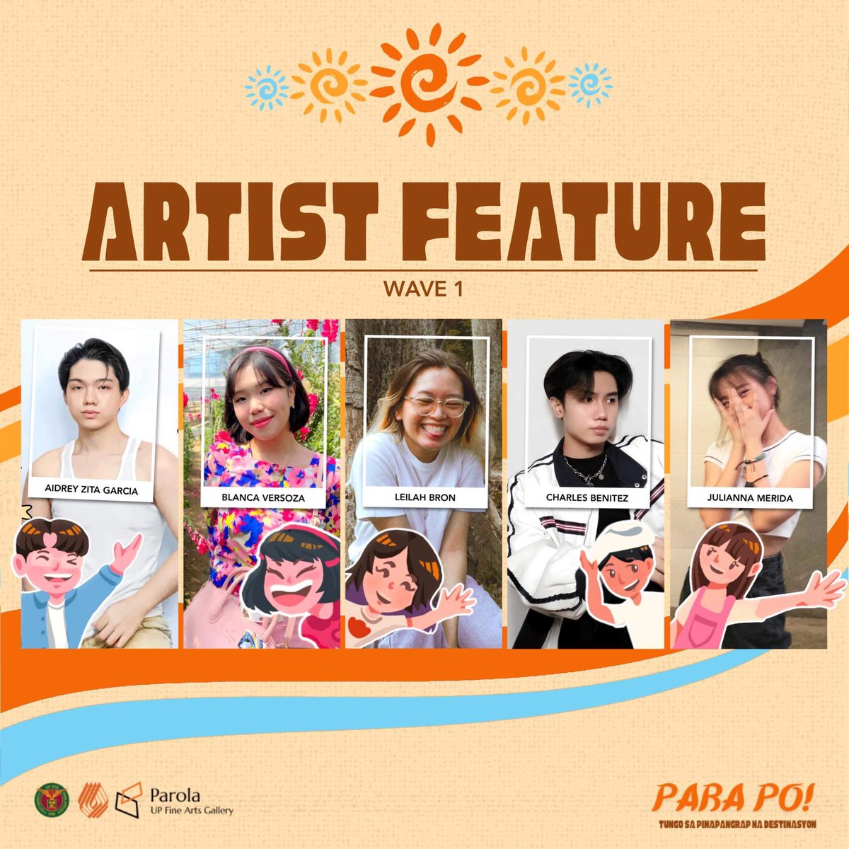 blockxhibit's tweet photo. [1] As we draw closer to opening day, we'd like to introduce our participating artists, and explore the meanings and motivations behind their works! 🎨🧡 

For today's PARA PO! Artist Feature, meet Aidrey, Blanca, Leila, Charles, and Julianna! 🤩

#BlockXHibit
#ParaPo https://t.co/lsnmSjaOSN