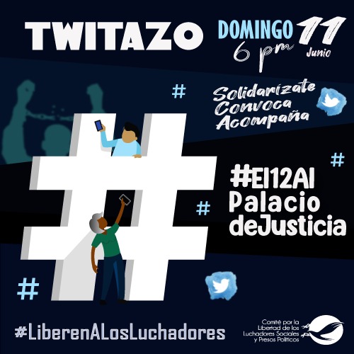 #LiberenALosLuchadores #BastaDeInjusticia Tuitazo Domingo 11 de junio 6pm...
El pueblo libera sus luchadores... lunes #12JuniAlPalacioDeJusticia concentración 10am