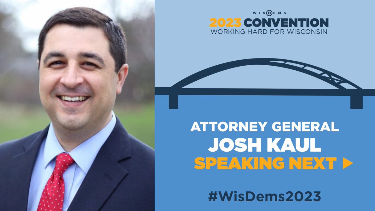 Attorney General @JoshKaulWI is speaking LIVE next at #WisDems2023.