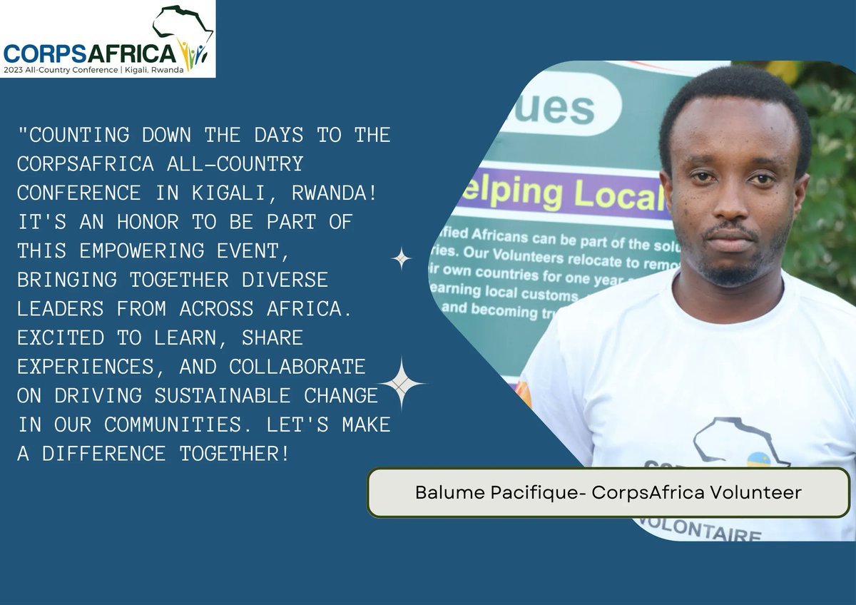 With the CorpsAfrica All-Country Conference 2023 just around the corner, our Volunteers are getting ready to learn, grow, and connect with fellow changemakers. 
#ACC2023
#ThisisCorpsAfrica2023 
#AfricanVolunteersAfricanDevelopment 
#SustainableChange