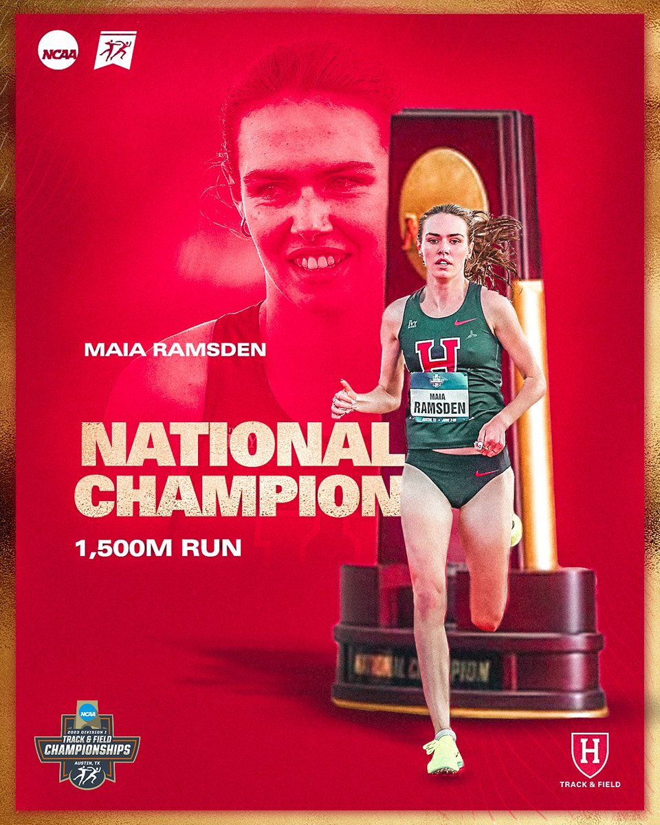 🏆 𝐑𝐀𝐌𝐒𝐃𝐄𝐍 𝐑𝐄𝐈𝐆𝐍𝐒 🏆

With a record-breaking time of 4:08.60, Maia Ramsden is the NATIONAL CHAMPION in the 1500m run! 

#GoCrimson