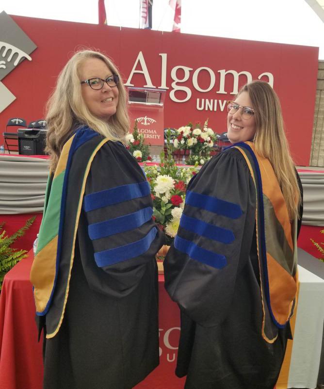 SNLab2002's tweet photo. The first (2007) @SNLab2002 PhD student, Laurie Bloomfield, and 2019 PhD and @AlgomaU Alumni Achievement Award Winner, @jencong at @AlgomaU commencement last week! @Psych_UAlberta @ualbertaScience @UAlberta https://t.co/UmfWauBoSB
