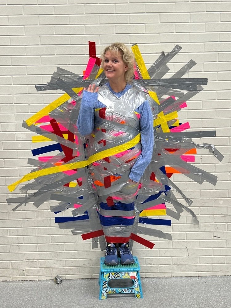 ERSchoolnh's tweet photo. Our principal testing challenge was a success! Team ERS rose to the challenge and over 80%of all students met their growth targets or scored at grade level in reading! They won the chance to duct tape Principal LANCEY to the wall! #justhangingaround https://t.co/hmLfJufANE