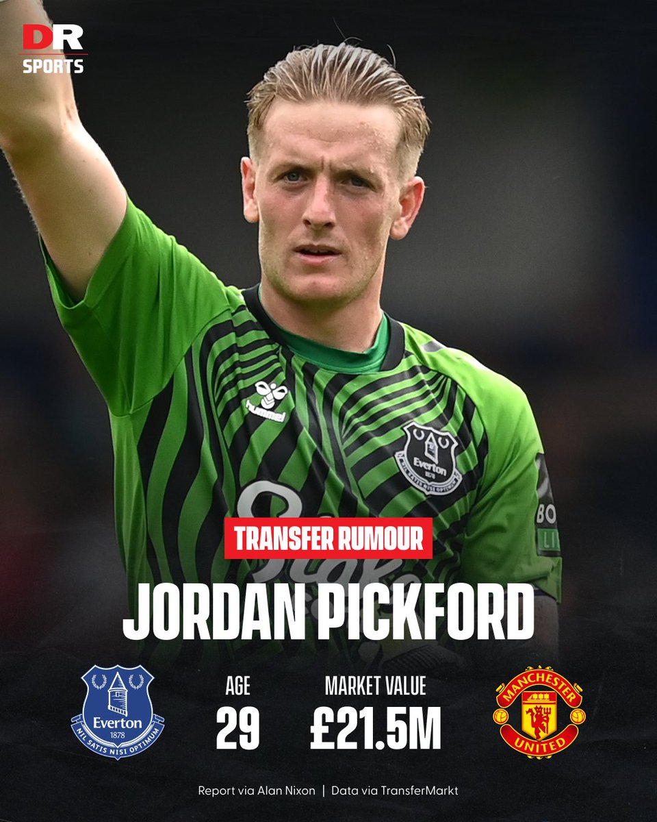 drsportsmedia's tweet photo. Man Utd reportedly want to make a move for Jordan Pickford regardless of David de Gea's future! 🧤

#Pickford #Everton #ManUt #PL https://t.co/HsRjNFBxcd