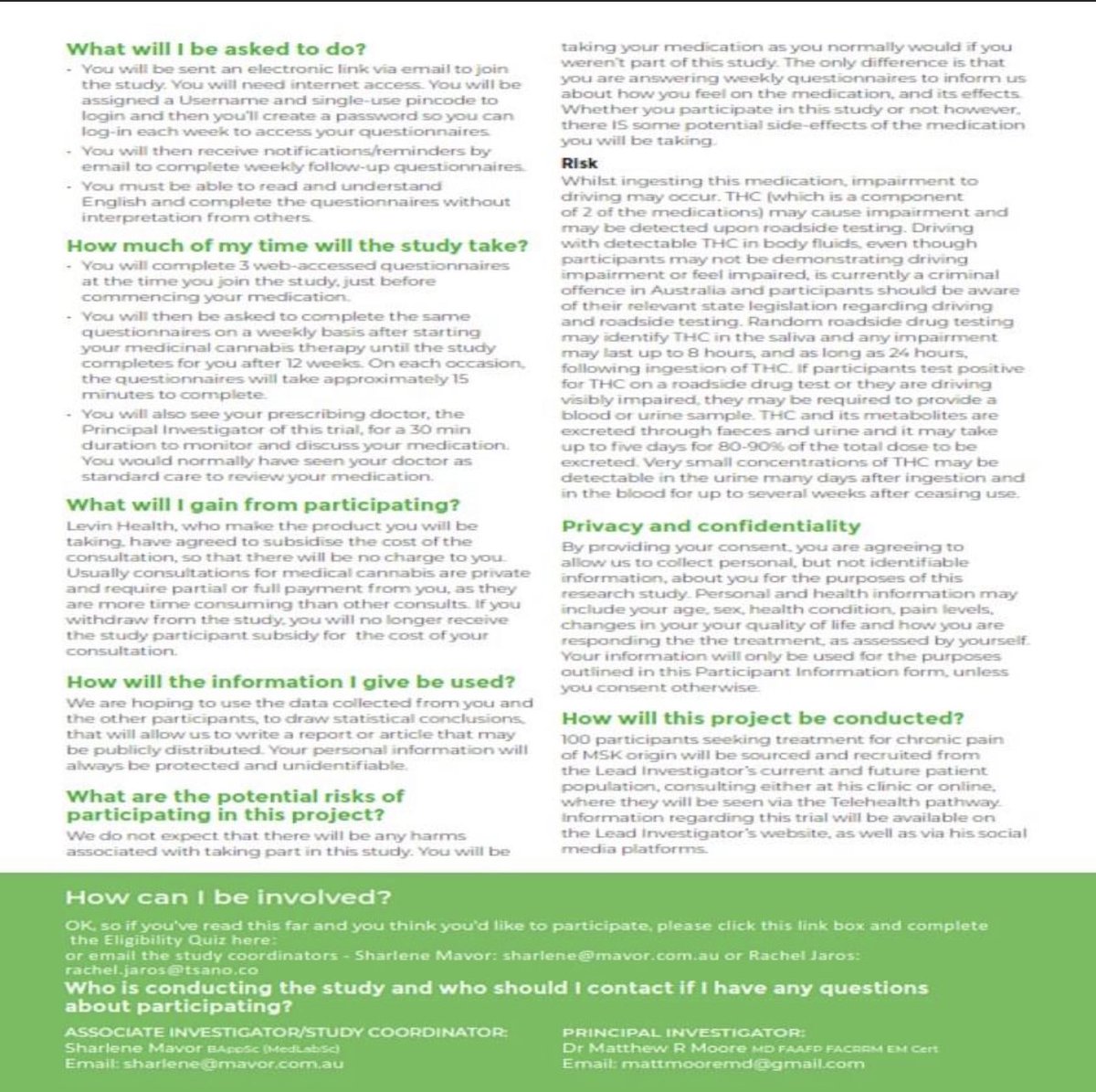 Sharlene Mavor-LCWA Party Dawesville candidate (@mcra__sharlene) on Twitter photo RECRUITING AUSTRALIA-WIDE * If you know of anyone with treatment-resistant chronic pain involving their MSK system, point them towards this patient-reported clinical study.
PI: Dr Matty Moore
Sponsor: <a href="/levin_ltd/">Levin Health Ltd</a>
ELIGIBILITY QUESTIONNAIRE HERE: forms.gle/kVotnMSnHdFcR7… RECRUITING AUSTRALIA-WIDE * If you know of anyone with treatment-resistant chronic pain involving their MSK system, point them towards this patient-reported clinical study.
PI: Dr Matty Moore
Sponsor: <a href="/levin_ltd/">Levin Health Ltd</a>
ELIGIBILITY QUESTIONNAIRE HERE: forms.gle/kVotnMSnHdFcR7…