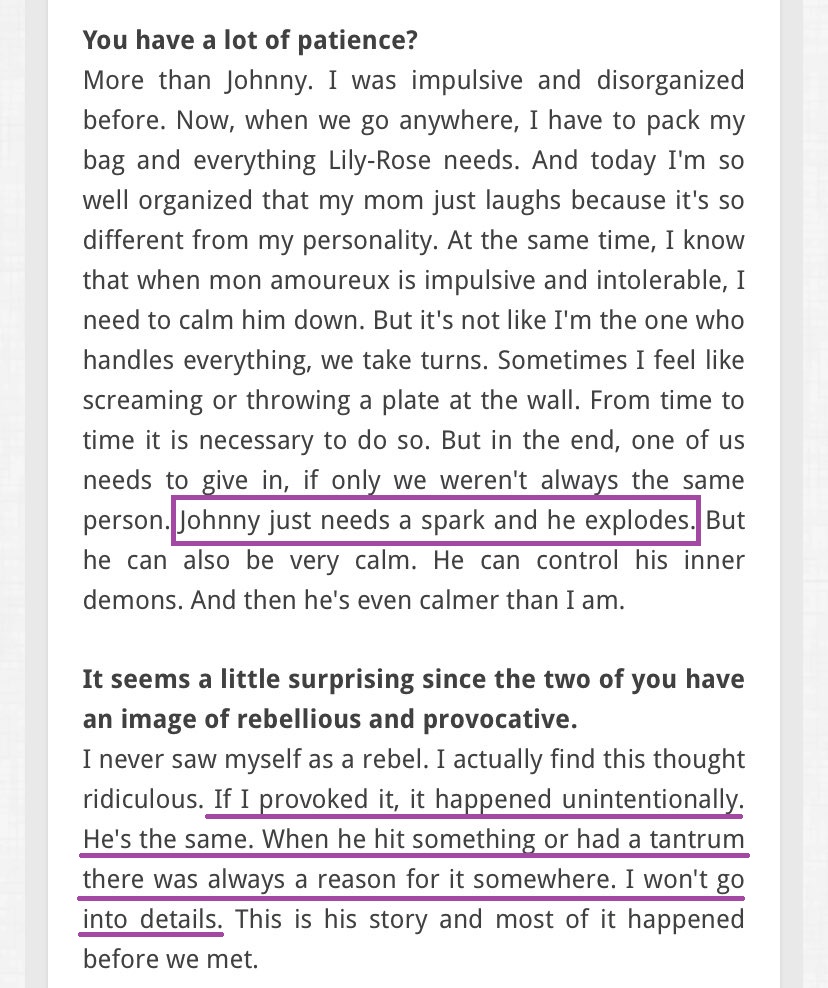 Lie: “multiple of his ex-girlfriends came to court to testify in favor of him, saying that he’d never do that” 

Truth: Only one ex testified 'in his favor' by claiming that a rumor that Amber had heard was not true.

Also truth: 👇 #JohnnyDeppisawifebeater