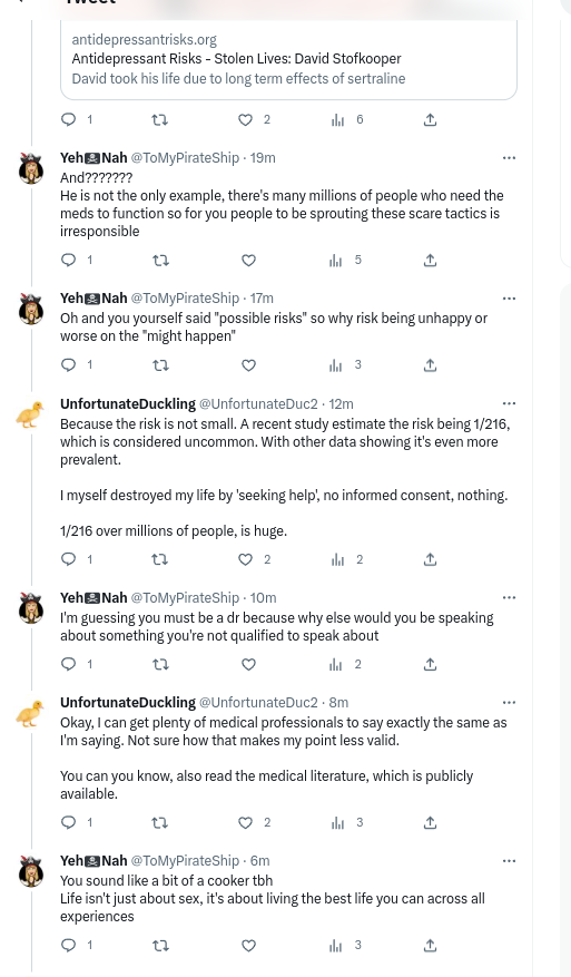 BadPSSDTakes's tweet photo. This one also checks quite a lot of boxes

Life is not just about sex ✅
You're a conspiracy theorist ✅
You're not a doctor ✅
Your experience doesn't matter because others don't have the same experience ✅ https://t.co/bOsjsXITuG