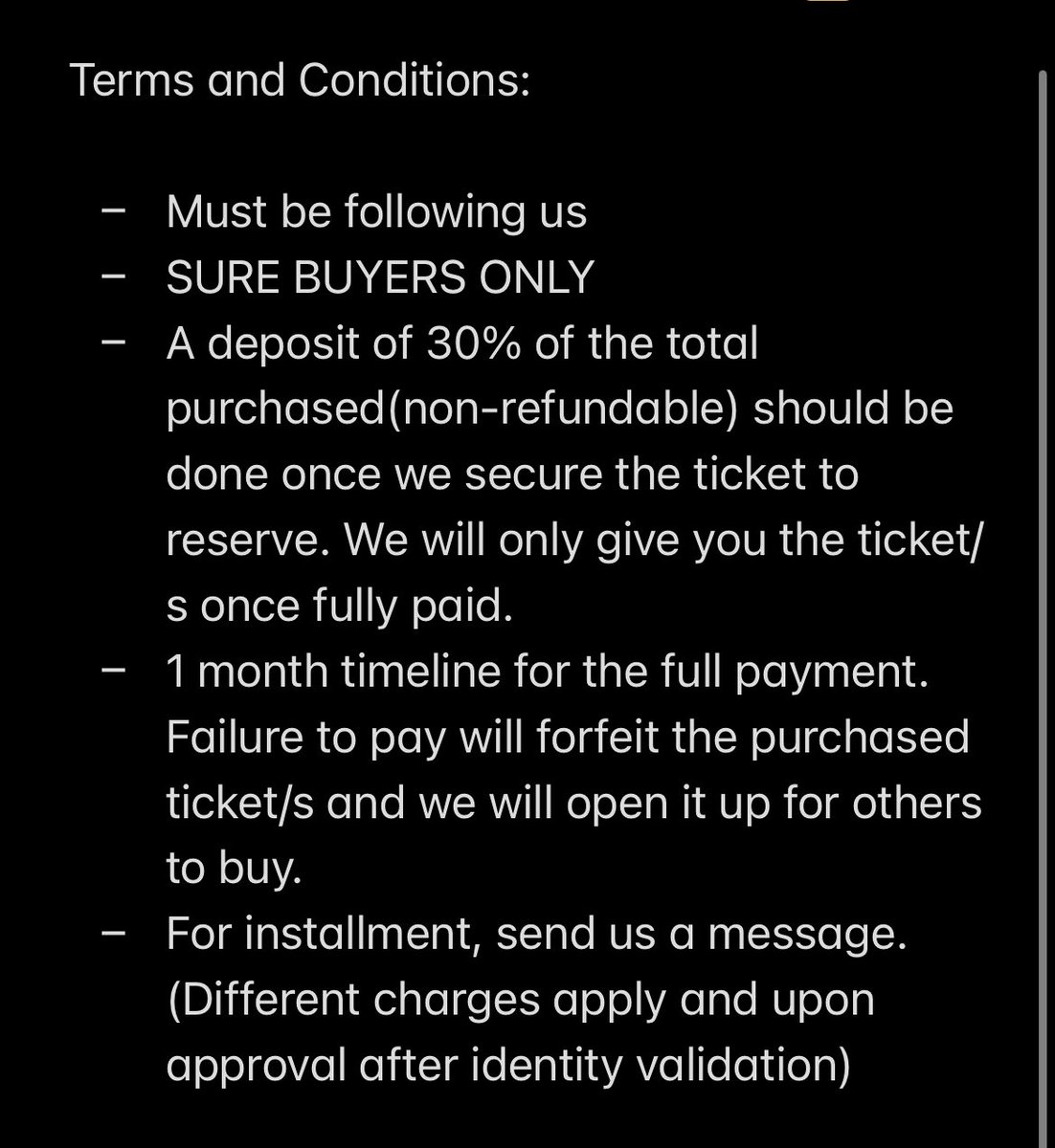 PSTV_clthng's tweet photo. #TWICE_5TH_WORLD_TOUR in Manila

We will open our ticketing assistance for TWICE’s 5th World Tour “Ready To Be” in Bulacan.

TA fee:
LBB Premium ~ VIP Package - Ticket all in price + PHP500  
Lower Tiers - Ticket all in price + PHP 300

Check our photos for legitimacy. https://t.co/vrtzE89WpY