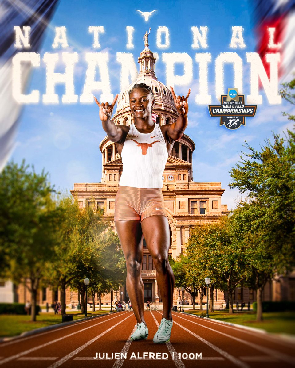 BACK-TO-BACK 100m CHAMPION!! 

Julien Alfred runs 10.72w to become the first Longhorn to win the 100m in back-to-back seasons 🤘