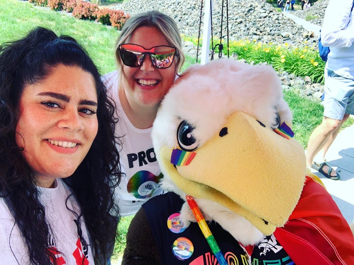 KHatchBrecek's tweet photo. What a wonderful and fun day tabling at the @EWUEagles booth for the 2023 #SpokanePride & Festival with @Jjaraysi & the BEST mascot— @EWUSwoop in the world!! ❤️🧡💛💚💙💜 https://t.co/4ZMuJHn0rs