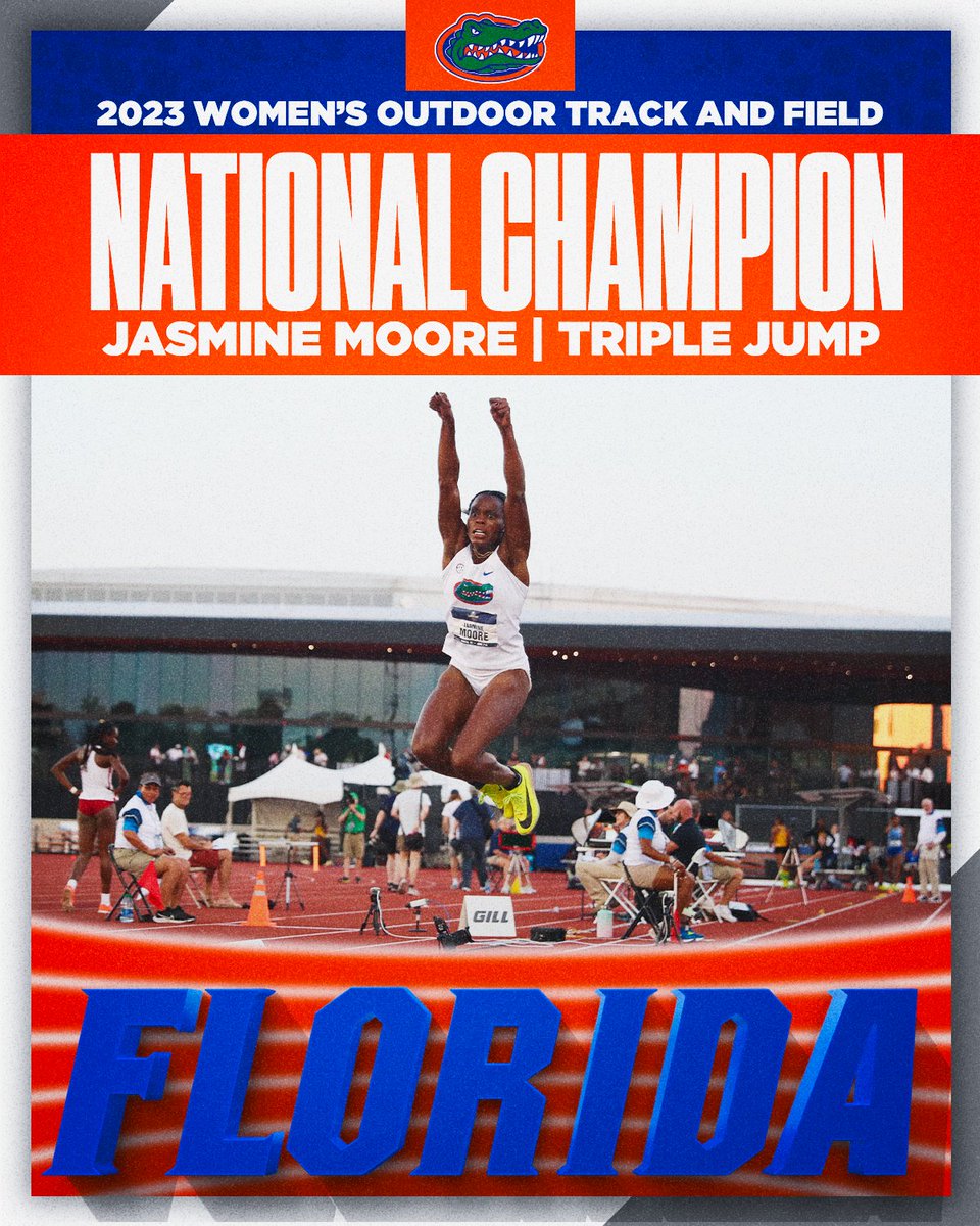 GatorsTF's tweet photo. JASMINE MOORE WINS ANOTHER (14.78m/48’6”)! 🔥🔥🔥 

Moore has now won EVERY triple jump championship she has taken part in as a Gator🏆🏆🏆🏆

#GoGators  🐊| @Jasmineemoo https://t.co/idjHlTsHUN