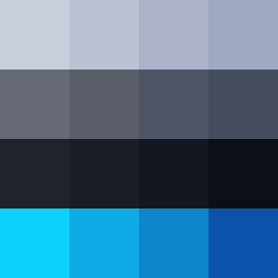 RejectedPalette's tweet image. Today's #randomRPL is: "Blue Light Scifi Palette by PlagueRavesTV"! What interesting colors! Try making art with it and tag us! We'll be delighted to add your art to our gallery! 🎨