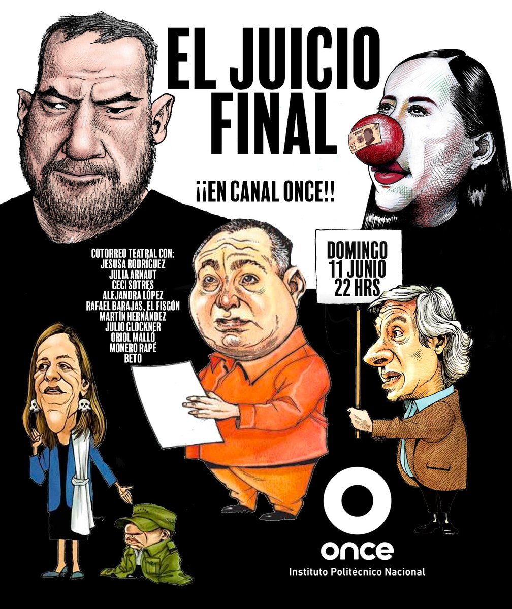 ¡Se viene el juicio final para la TV!
Mañana a las 22:00 por <a href="/CanalOnceTV/">Canal Once</a>

 <a href="/monerorape/">Monero Rapé ✍🏼</a> <a href="/jesusardgz/">Jesusa Rodríguez</a> <a href="/cecisotres/">Ceci Sotres</a> <a href="/fisgonmonero/">Rafael Barajas</a> <a href="/lopezenred/">Ale López 😷</a>