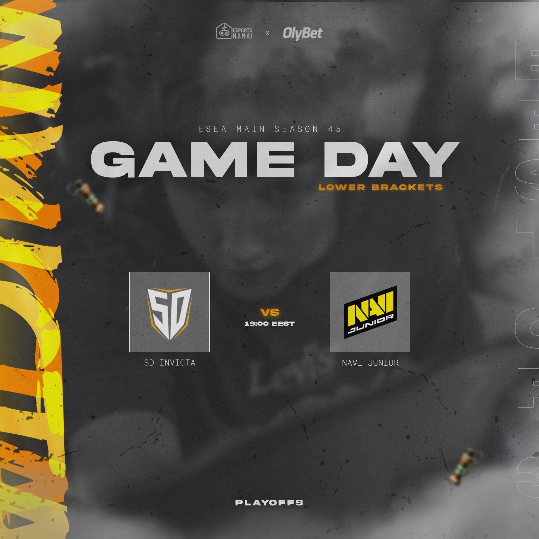 sdinvicta (@sdinvicta) on Twitter photo ESEA DAY!!!
Today at 19:00 EEST we will play <a href="/ESEA/">ESEA League</a> MAIN PLAYOFFS LOWER BRACKETS match against @navijunior team. Our guys will need your support today as it is a tough fight ahead!
#sdinvicta #csgo #esea #match #playoffs ESEA DAY!!!
Today at 19:00 EEST we will play <a href="/ESEA/">ESEA League</a> MAIN PLAYOFFS LOWER BRACKETS match against @navijunior team. Our guys will need your support today as it is a tough fight ahead!
#sdinvicta #csgo #esea #match #playoffs