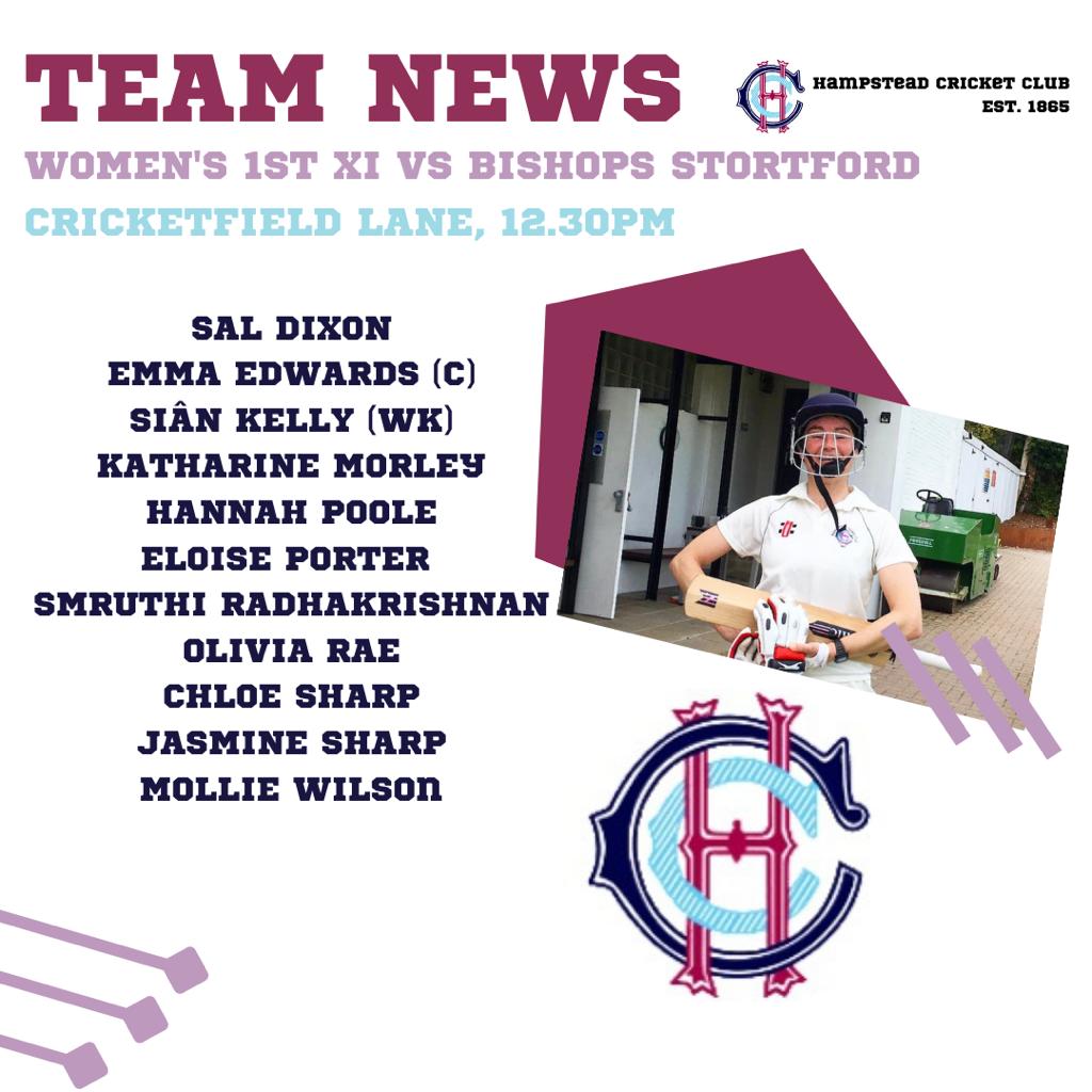 Our 1XI take on Bishops Stortford at Cricketfield Lane. Team sheet below....