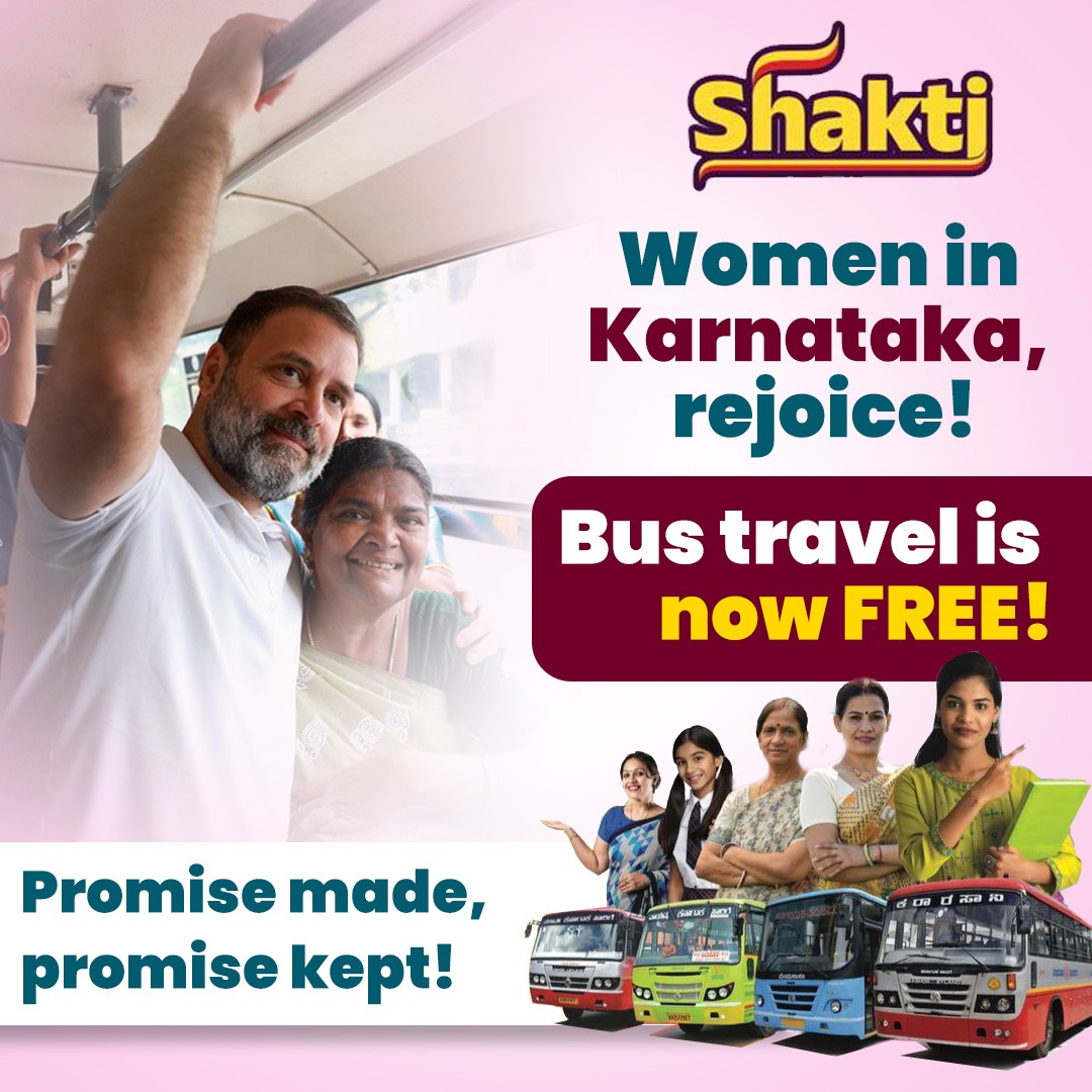 'Shakti' 💪🚍
 
The wheels of change are in motion as free bus travel for women in Karnataka becomes a reality!

Boosting workforce participation, unlocking economic potential & fueling women's progress.

✊ With every step, we're bridging the gender gap, empowering women to soar…