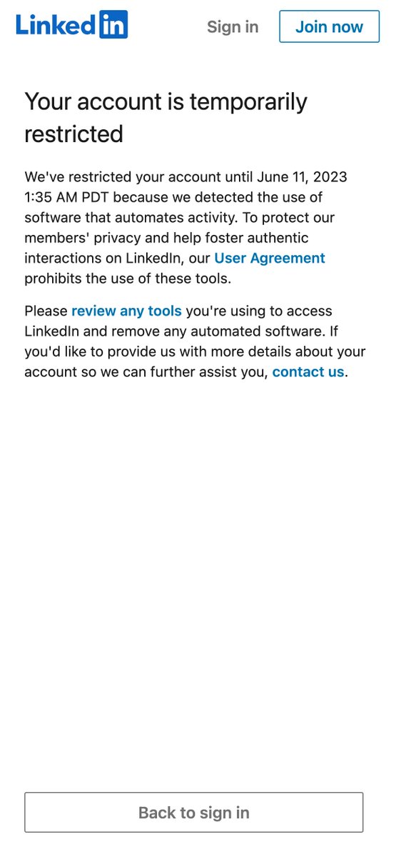 priyashpatil's tweet photo. LinkedIn blocked me. Turns out, my web browsing skills are so good, they thought I was a bot. Guess I'll be applying for jobs in Binary now. #BotProblems https://t.co/9U46EzrP37