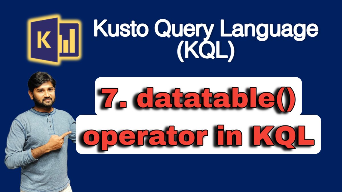 MAHEERBASHA's tweet image. #kusto #kql #datatable #azure #azuredataexplorer #adx #dataexplorer #kustoquerylanguage #wafastudies

Datatable() operator in Kusto. Link in first comment.
youtu.be/BUKHdruiXHI
@AzDataExplorer