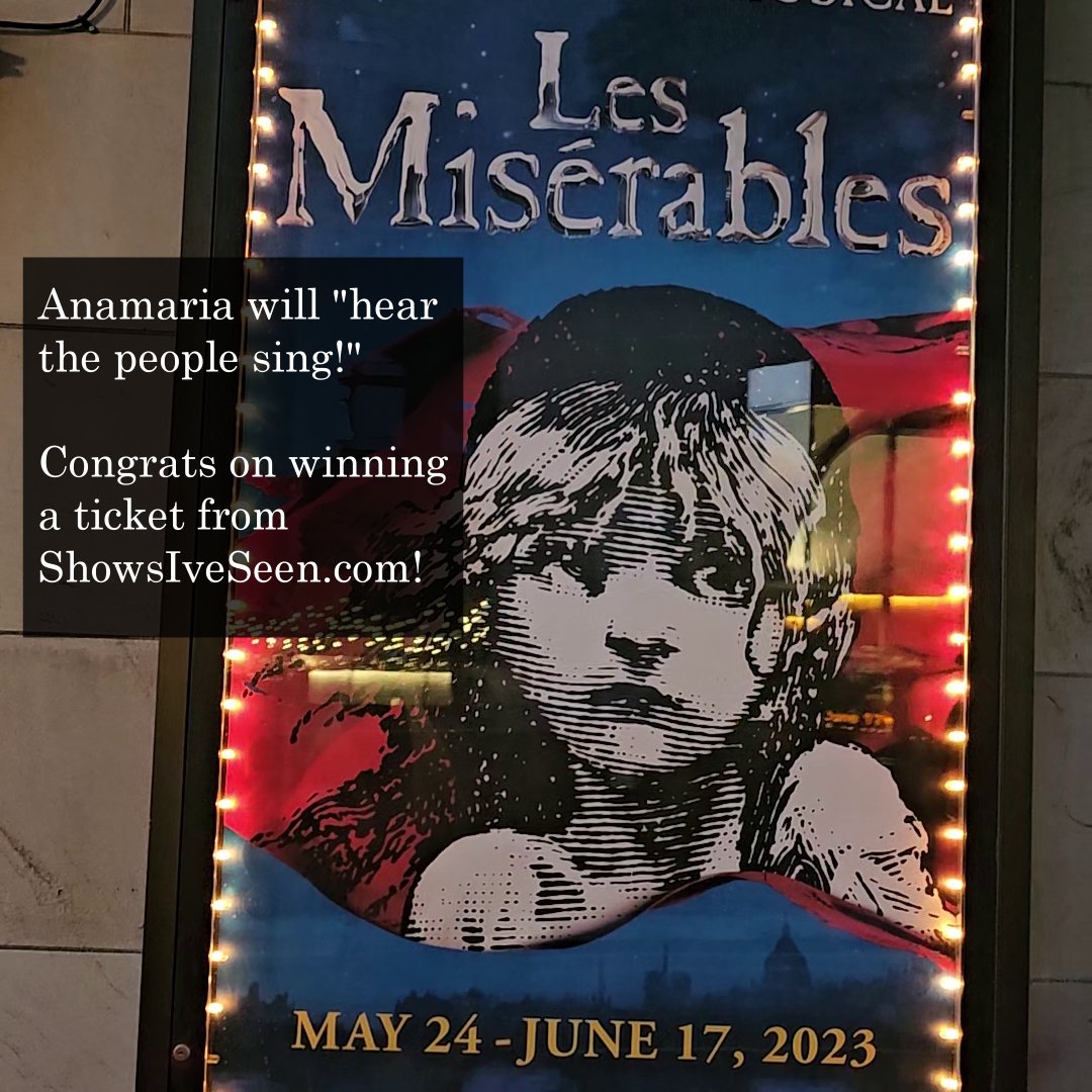Congrats Anamaria Guerzon (on IG) for winning a ticket from @showsiveseen to @5thAveTheatre @LesMizUS #musical! Stay tuned for the next contest ticket giveaway soon. #lesmiserables #lesmis @lesmisofficial