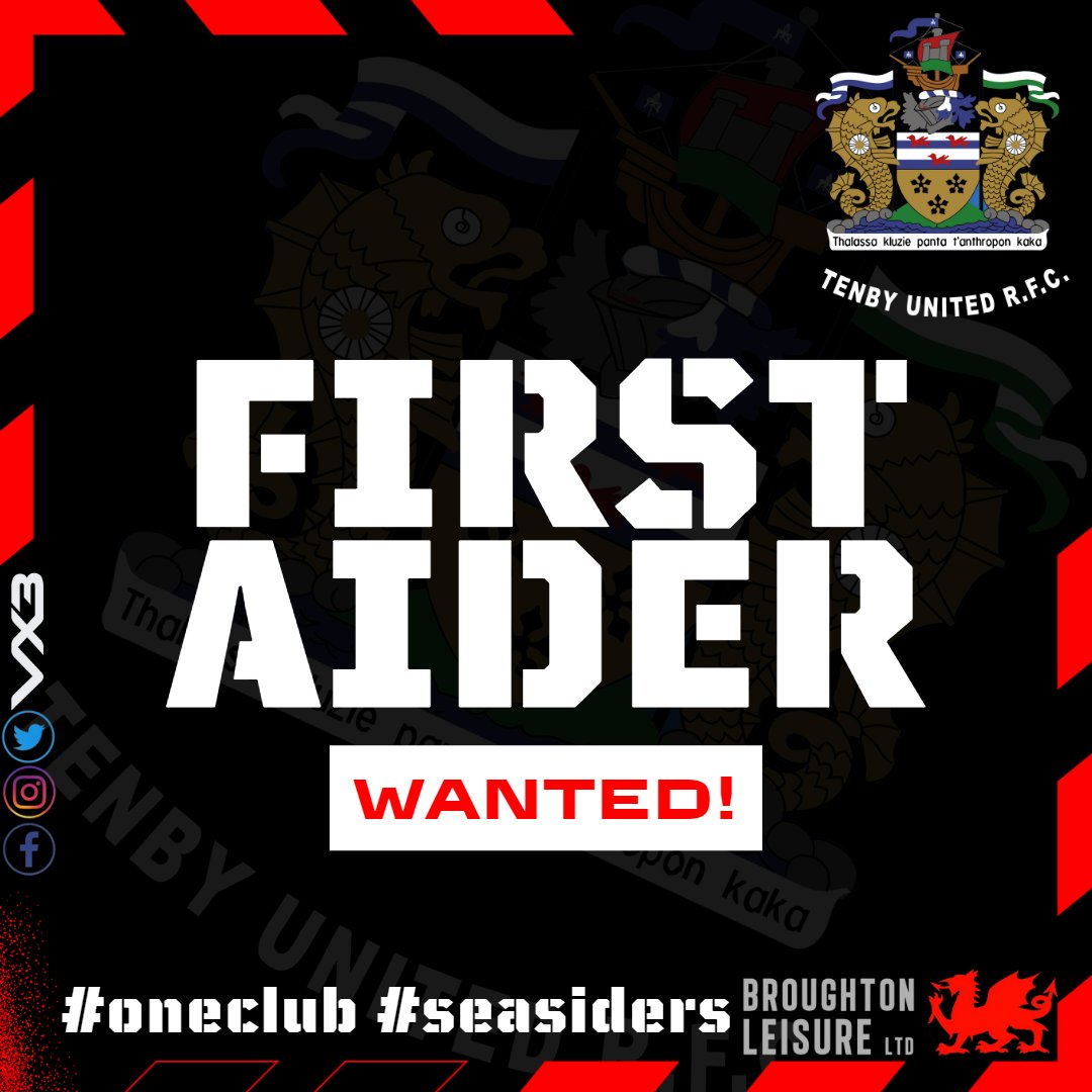 The club is looking for a first aider. The club trains on a Tuesday and Thursday and plays matches on a Saturday. There is no expectation to attend all training sessions but Saturday is a necessity. This is a paid role. Please contact us for more info.

#oneclub #seasiders

🔴⚫