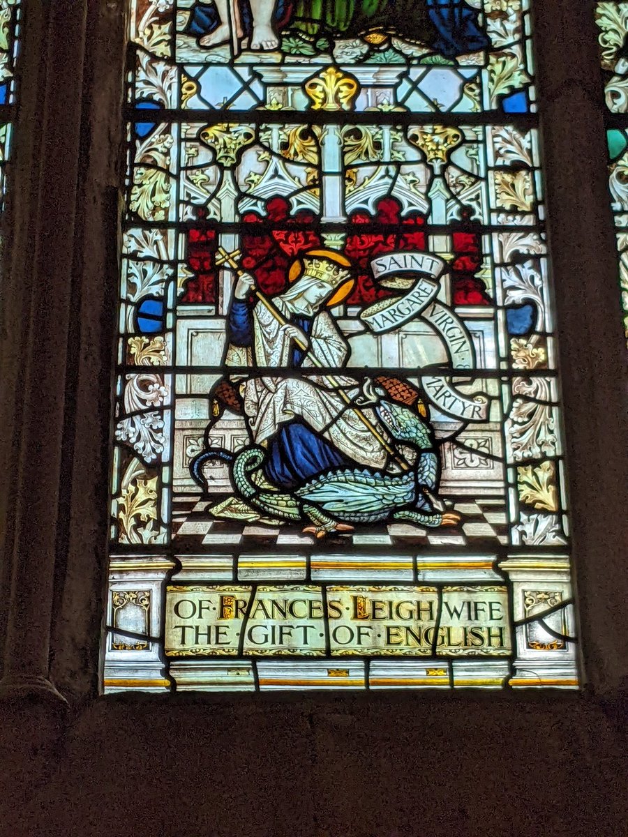 Another view of St Margaret trampling a dragon, in Hereford cathedral 
#stainedglassSunday