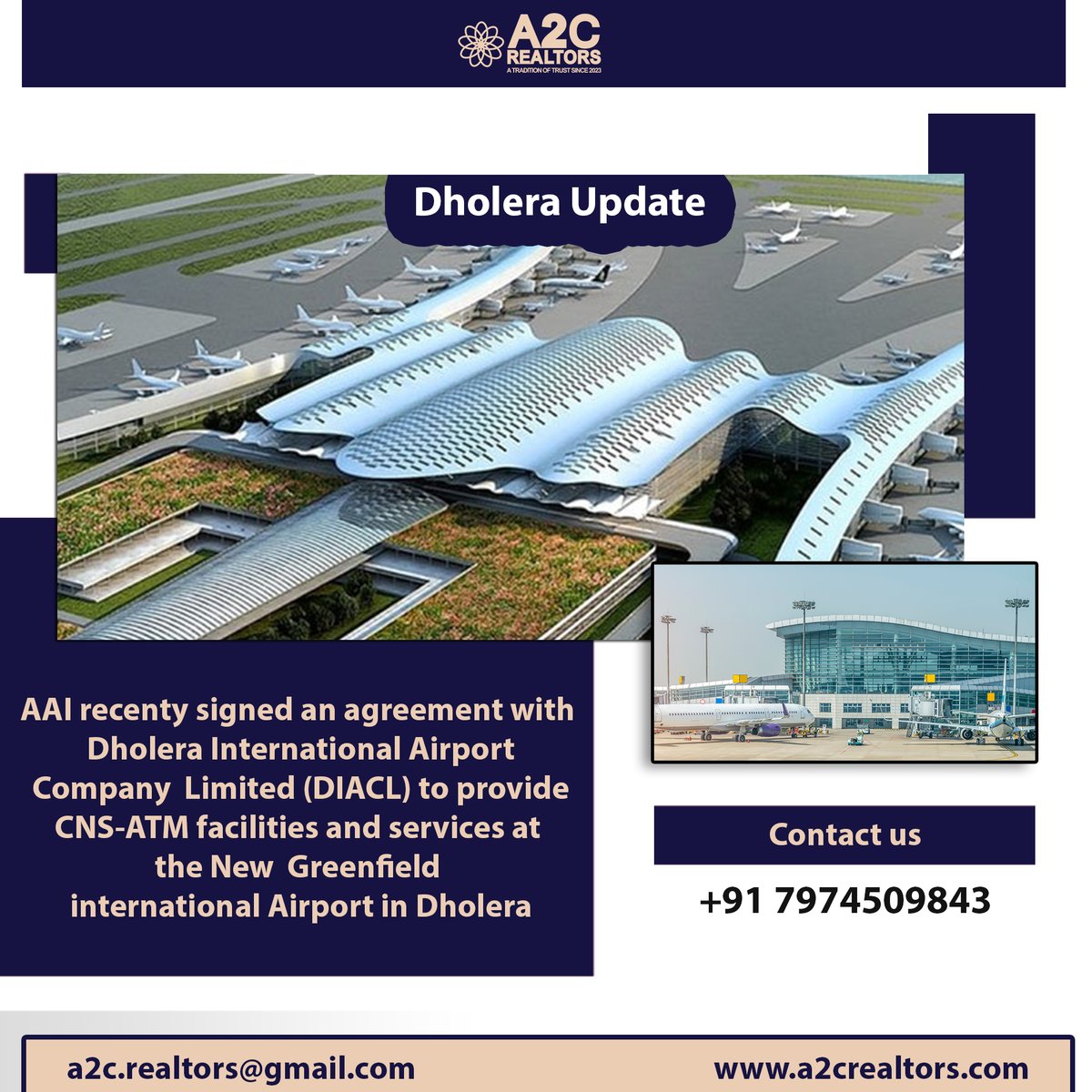 CNS-ATM facilities and services at the New Greenfield International Airport Dholera ...
#DholeraUpdate #CNSATMfacilityservices #internationalairportdholera #dholeraairport #InvestmentOpportunity #investmentproperty #DholeraSmartCity #a2crealtors