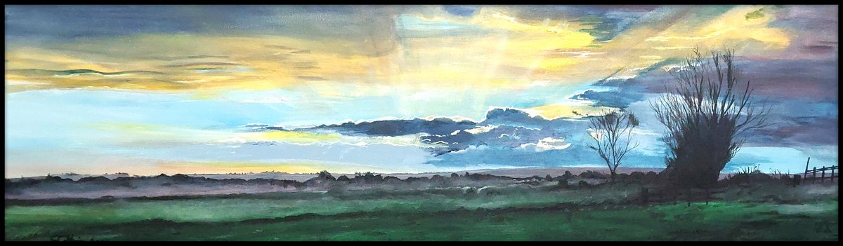 Somerset skies.. big horizons have been featuring a lot in my recent paintings.. more to come soon. 
The #Somersetlevels .. just beautiful. 
#art #ArtistOnTwitter #Somerset #skyscapes #landscapes 
@somersethour @SomersetLive @Giles_Adams @SomersetWT @VisitSomerset