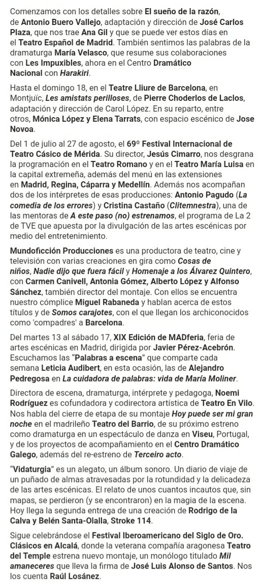 #Pódcast #LaSala 580 #RNE

Del @TeatreLliure y 'Les amistats perilloses' al <a href="/Festival_Merida/">Festival Internacional de Teatro Clásico de Mérida</a>, pasando por <a href="/TeatroEspanol/">Teatro Español</a>, <a href="/teatrodeltemple/">Teatro del Temple</a>, <a href="/teatroenvilo/">Teatro En Vilo</a>, <a href="/teatrobarrio/">Teatro del Barrio</a>, #MADferia, <a href="/elmundoesvuestr/">Mundoficción Producciones</a>, <a href="/mundoficcion/">Alfonso Sánchez</a>...

Hoy, 16h en @RNE

 🎧rtve.es/play/audios/la…

Contenidos ⤵️