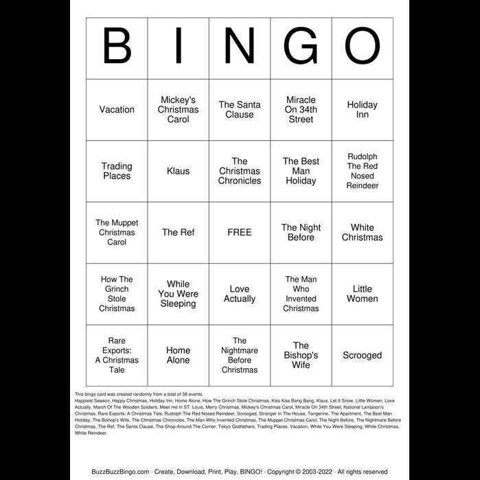 Do you love movies and watching Christmas Movies?! Host a movie watching night with these Christmas Movies bingo cards and turn it into a party!

buzzbuzzbingo.com/Movies/Christm… #ChristmasMovies #Bingo