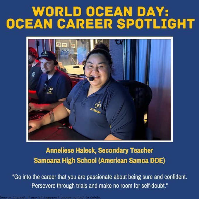 Celebrate #WorldOceanDay by learning about unique #oceancareers! Meet secondary #teacher Anneliese Haleck from Samoana High School in #AmericanSamoa. #TeacherTuesday #OceanJobs @oceanexplorer   🌊🐠🌏  #WorldOceanDay2023 #Marinelife