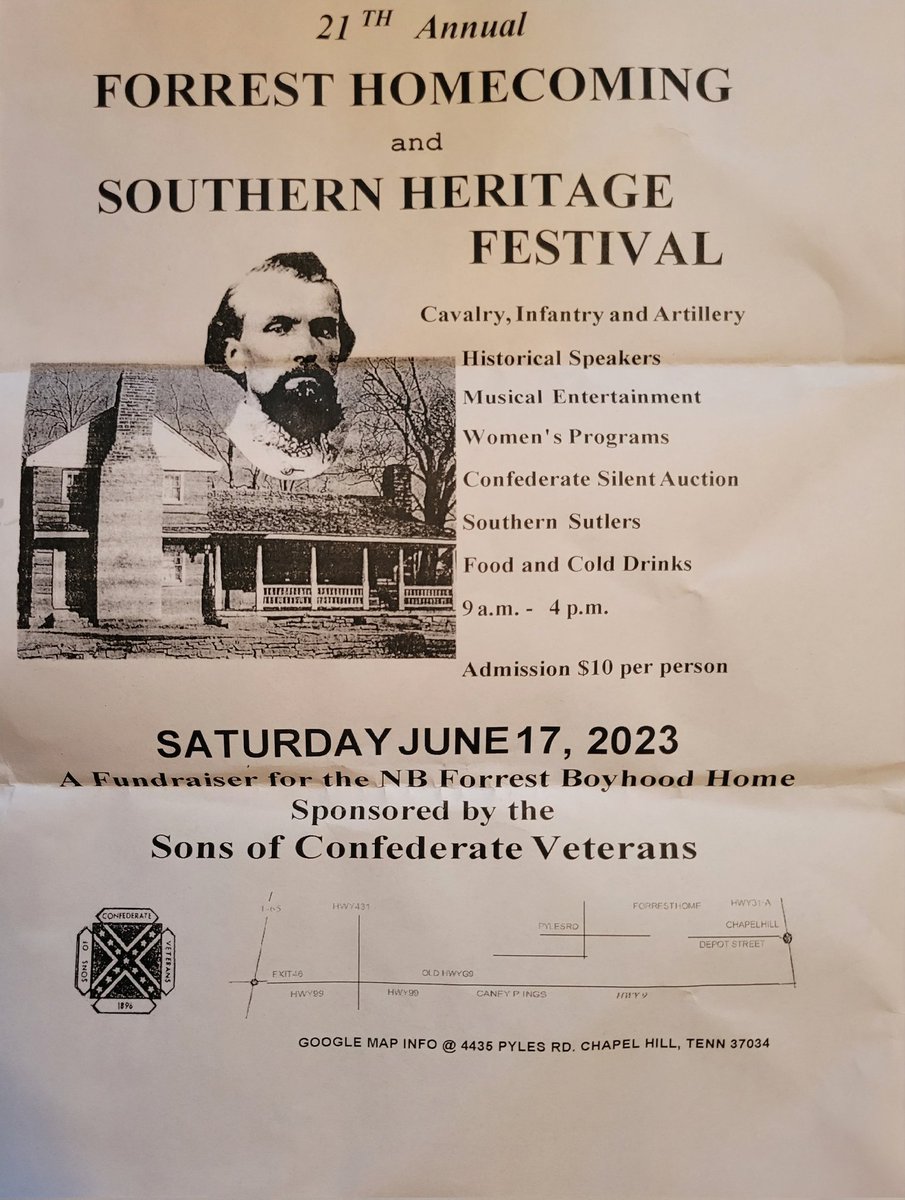 SpringHillSCV's tweet image. Come on Saturday, June 17th, 9am-4pm, to the annual Southern Heritage Festival at NB Forrest Home in Marshall Co., Tenn. A great family event with many vendors, historians, a live calvary exhibition. #Confederate #NBF #SCV