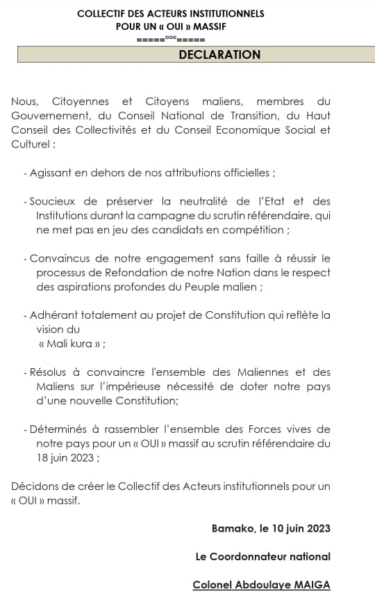 Mr. le Ministre @Col_Maiga @matd_mali restez neutre! Assurez-vous d'une organisation optimale du Referendum, c'est la meilleure victoire que vous puissiez offrir au Peuple Malien, a la Transition! #Mali #Referendum #Constitution #18Juin